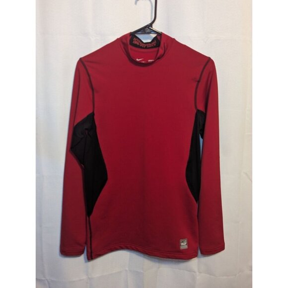 NIKE PRO COMBAT HYPERWARM LONG SLEEVE SHIRT RED BLACK FITTED MENS Size SMALL - Picture 1 of 13